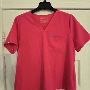 Figs V-Neck Scrub Top in Hot Pink